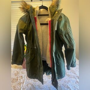 GAP Olive Green Kids Parka with Faux Fur Hood